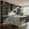 Black Light Luxury House Project Wood Veneer Kitchen Cabinet Modern Complete Set Home Kitchen Cabinet Storage Kitchen Cabinets
