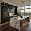 Black Light Luxury Townhouse Project Wood Veneer Shaker Modern Island Kitchen Cabinet Set with Full Design for Small Kitchen