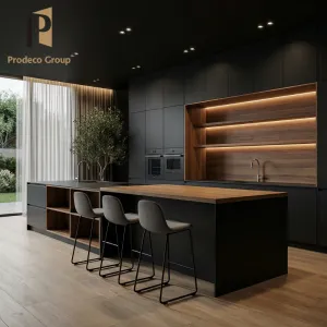 Black Luxury Apartment Project PVC Waterproof Kitchen Cabinet Modern Set Full Design Home Kitchen Cabinet Unit Kitchen Cabinets