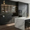 Black Luxury Apartment Project Wood Veneer Kitchen Cabinet Modern Set Full Home High End Kitchen Furniture Kitchen Cabinets