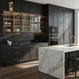 Black Luxury Apartment Project Wood Veneer Kitchen Cabinet Modern Set Full Home High End Kitchen Furniture Kitchen Cabinets