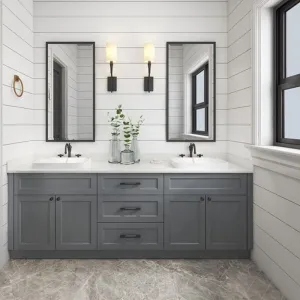 Brand New Wholesale Modern Melamine Ceramic Hotel Bathroom Vanity Water Resistant Soft Closing Hardware Wall-Mounted Apartment
