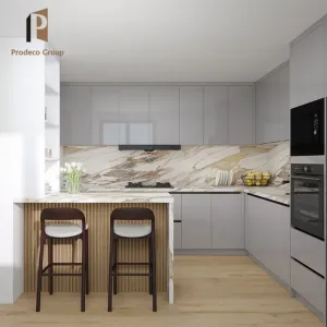 Classic Home Furniture Modern Kitchen Cabinets with Acrylic Countertop Custom Melamine Prefab Small Kitchen Cupboard and Sink