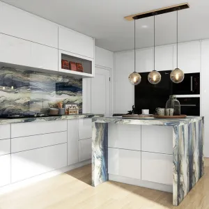 Cocina American Style High Gloss Laminate Resin 2 Pack Custom Kitchen Unit Furniture Set Kichen Cabinets Island Cabinet Faucet