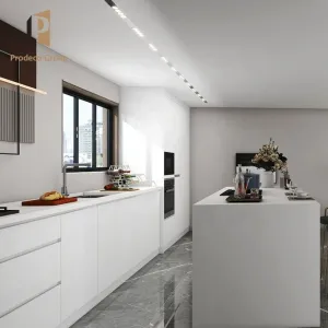 Cocina Contemporary Modular Kitchen Cabinets Full White Large Space Furniture with Marble Resin Countertops and Drawer Baskets