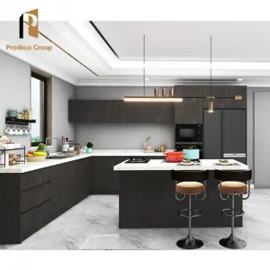 Cocina House Prefab Modular Melamine Marble Laminate Resin Drawer Basket Eco-friendly Modern Design Kitchen Cabinets