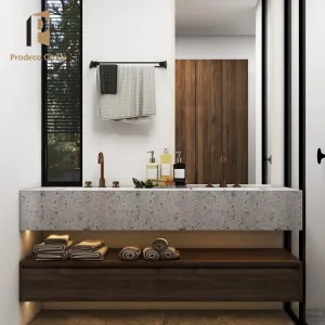 Commercial Modern Stainless Steel MDF Double Basin Apartment Bathroom Vanity Unit with Mirrored Storage Cabinet