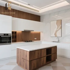 Custom Laminate Marble Wood Kitchen Cabinet Set PVC Modular Design Modern Kitchen Cabinets Featuring Hinge Faucet Accessories