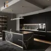 Custom Made Black Modular Kitchen Cabinets with Acrylic Wood Veneer Smart Luxury Modern Full Hdf Set for Villa Apartment Sink