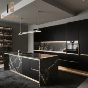 Custom Made Black Modular Kitchen Cabinets with Acrylic Wood Veneer Smart Luxury Modern Full Hdf Set for Villa Apartment Sink