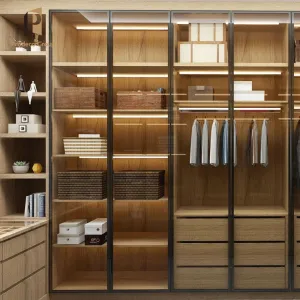Custom Modern Luxury Closet Gloss Finish MDF Bedroom Wardrobe Furniture for Villa