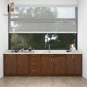 Custom Modular Kitchenette Cabinet Marble Laminate Particleboard Construction Faucet Drawer Basket Accessories-Modern Kitchen