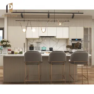 Custom Particleboard Laminate Modern Italian Gloss Fancy Kitchen Cabinets with Drawer Basket Design