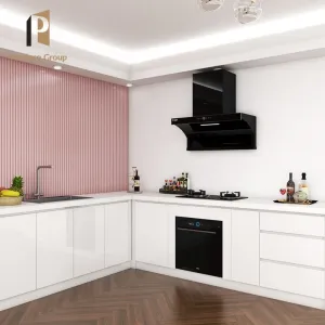 Custom Small Kitchen Units Modular Kitchen Cabinets Modern White Base Laminate Resin Drawer Basket Eco-friendly Waterproof