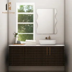 Custom Stainless Steel Framed Mirror Bathroom Vanity with Wood Plywood Construction Modern Style for Apartment Villa Use