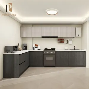 Custom Wooden Modular L Shaped Black Modern Full Acrylic Kitchen Cabinets with Sink and Faucet for Apartment Home