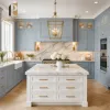 European Style Kitchen Island Cabinets White Oak Veneer Inset Door High End Villa Custom Project with Marble Resin Countertop