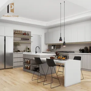Flat Pack Matt Grey Modern Modular Kitchen Cabinets with Laminate and Marble Options Eco-friendly MDF Construction