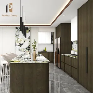 Flat Pack Modular Kitchen Cabinets Marble Laminate Countertop Faucet Full Complete Melamine Wooden Modern Design Complete Set