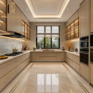 Foshan Custom Kitchen Cabinets Modern Lacquer Finish High Gloss Islands Sink Marble Resin Villa Building Project