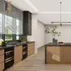 Foshan Luxury Black Modular Kitchen Cabinets with Laminate and Marble Countertops Modern Design for Villa