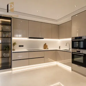 Frameless Kitchen Cabinet Modern Style High Gloss Finish Apartment Residential Building Project Kitchen Cabinets