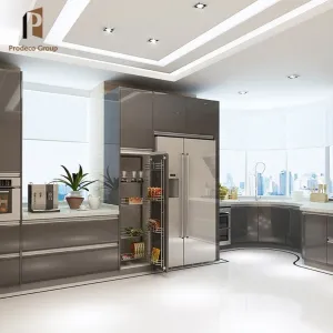 Gary Kitchen Gloss Modular Kitchen Cabinets with Acrylic Finish Sink Hinge Drawer Basket for Apartment Use