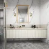 Guangdong 80inch Modern Floating Stainless Steel Melamine Board Wall-Mounted Bathroom Vanity Cabinet with Ceramic Sink