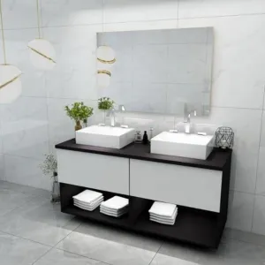 Guangzhou Made Water Resistant Modern Melamine Framed Mirror Bathroom Imported Vanities for Hotels Villas Apartments