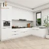 High End Apartment L Shape High Gloss White Wooden Modular Kitchen Cabinets Sink Hinge Resin Eco-friendly Faucet Modern Design