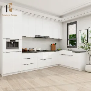 High End Apartment L Shape High Gloss White Wooden Modular Kitchen Cabinets Sink Hinge Resin Eco-friendly Faucet Modern Design