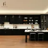 High End Black Italian Modern Shaker Modular Kitchen Cabinets with Marble Resin Countertop and Drawer Basket