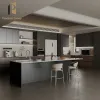 High End Custom Gloss Wood Veneer Modular Eco-Friendly Kitchen Cabinet Set Sink High Shine Finish Reflective Surfaces Luxury