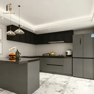 High End Custom Modular Kitchen Cabinets Luxury Modern Black Melamine Eco-friendly Waterproof Countertops with Sink