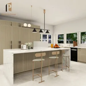 High End Custom Modular Marble Countertop Light Oak Apartment Modern Luxury Kitchen Cabinets Australian Melamine Furniture