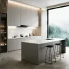 High End Modular Kitchen Cabinet Set with Sink and Faucet White Finish Custom Built Luxury Cabinets