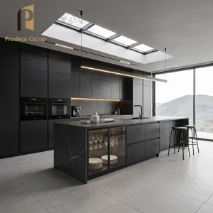 High End Villa Project Custom Melamine Eco-friendly Modern Kitchen Cabinets Sink Designer Finish Large Capacity Storage Luxury