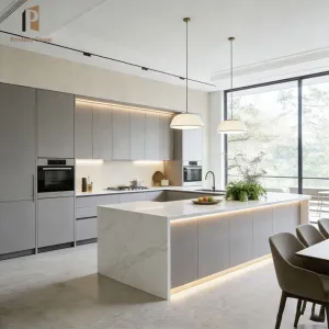 High End Villa Project Modular Wood Veneer Custom Kitchen Cabinet Set with Sink and Hinge Eco-Friendly Luxury Design