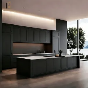 High End Villa Project Shaker Style Melamine Kitchen Cabinet Set Classic Panel Durable Surface Luxury Finish Kitchen Cabinets