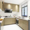 High Gloss Complete Modular Kitchen Cabinets with Particleboard Construction Marble Resin Countertops Faucet