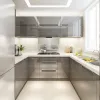 High Gloss Lacquer Finish L Shaped Kitchen Cabinet Pantry Gray Glossy Eco-Friendly Wall Mount Modern with Hinge Sink Faucet
