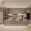 High Gloss White Finish Modern Design Villa Developer Construction Project Kitchen Cabinets Islands Marble Resin