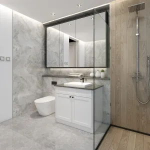Cream Quartz Top Plywood Mirrored Free Standing Water Resistant Eco-Friendly Bathroom Vanity Soft Closing Hardware