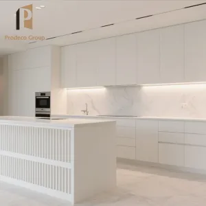Wood Modular Kitchen Cabinets with Laminate Countertop and Faucet White Modern Design for Apartment