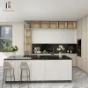 High White Gloss Modular Kitchen Cabinets Custom MDF Set with Acrylic Finish for Apartment Use and Marble Countertop