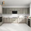 Home Design Rta Modern Modular Wooden U Shape Kitchen Cupboard Cabinets with Laminate Resin Countertop and Faucet
