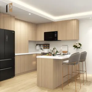 Hot Selling American Style Melamine Laminate Resin Modular Flat Pack Full Modern Kitchen Wood Cabinet with Faucet