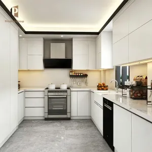 Hot Selling Apartment Laminate White Modern Modular Kitchen Remodel Cabinets Complete Furniture with Faucet Manufacturer