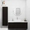 Hotel Stainless Steel MDF Plywood Modern Vanity with Wall-Mounted Mirrored Cabinets Black Oak Finish