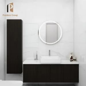 Hotel Stainless Steel MDF Plywood Modern Vanity with Wall-Mounted Mirrored Cabinets Black Oak Finish